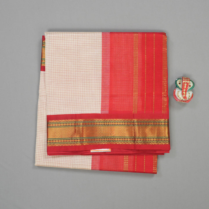 Hayagrivas Pure Silk Cotton Saree in Half white with Red KBE446E8-3