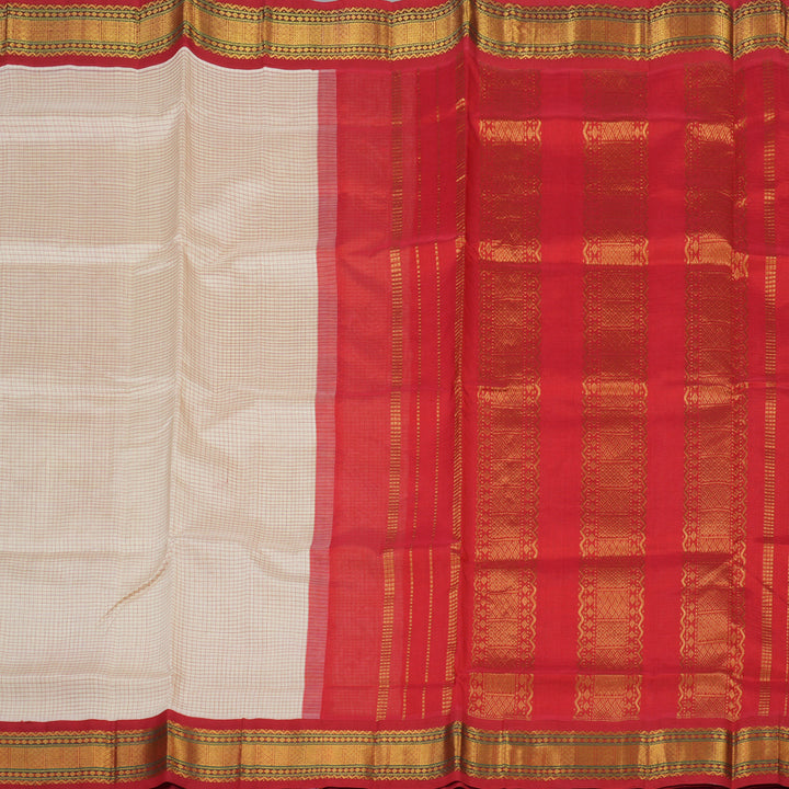 Hayagrivas Pure Silk Cotton Saree in Half white with Red KBE446E8-3