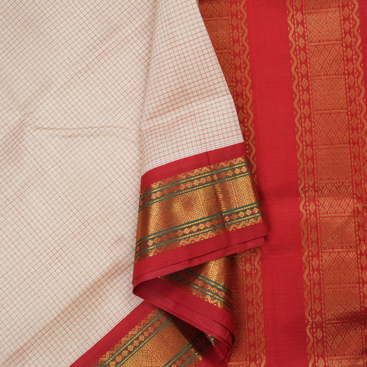Hayagrivas Pure Silk Cotton Saree in Half white with Red KBE446E8-3