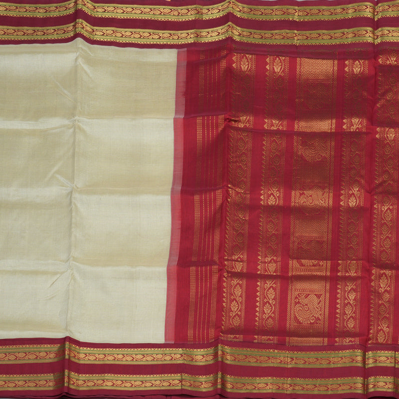 Hayagrivas Handloom Pure Silk Cotton Saree in rich Half White with Red KBE446E9-5