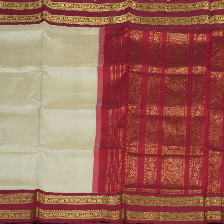 Hayagrivas Handloom Pure Silk Cotton Saree in rich Half White with Red KBE446E9-5