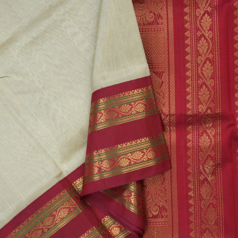 Hayagrivas Handloom Pure Silk Cotton Saree in rich Half White with Red KBE446E9-5