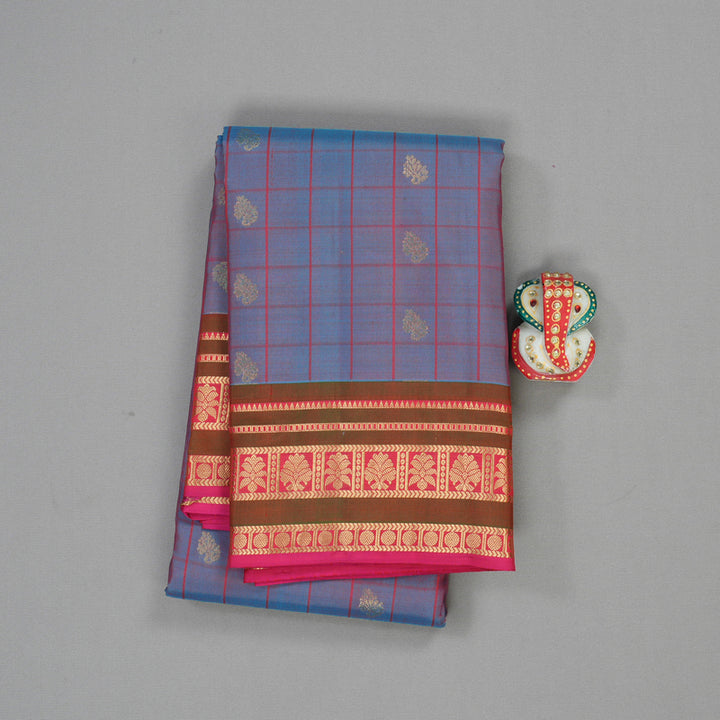 Hayagrivas Handloom Pure Kanjivaram Silk Saree in Gleaming Dual Tone (Sky Blue With Pink) KBE447E4-9