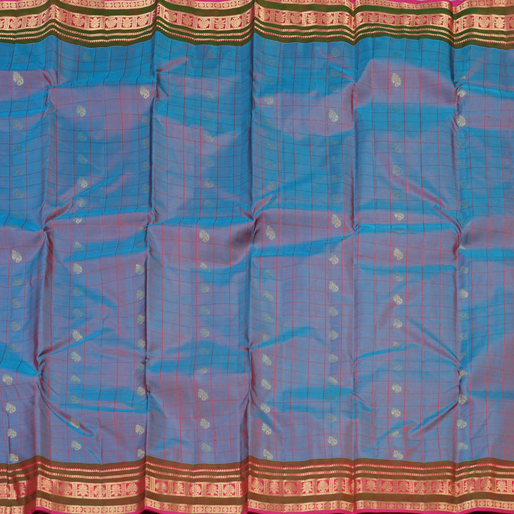 Hayagrivas Handloom Pure Kanjivaram Silk Saree in Gleaming Dual Tone (Sky Blue With Pink) KBE447E4-9