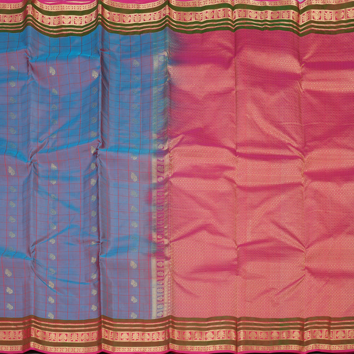 Hayagrivas Handloom Pure Kanjivaram Silk Saree in Gleaming Dual Tone (Sky Blue With Pink) KBE447E4-9