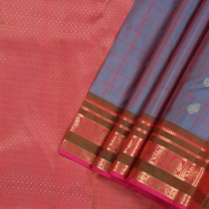 Hayagrivas Handloom Pure Kanjivaram Silk Saree in Gleaming Dual Tone (Sky Blue With Pink) KBE447E4-9