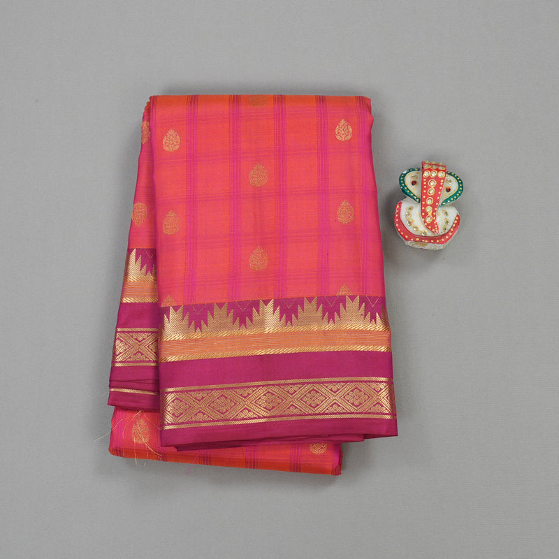 Hayagrivas Handloom Pure Kanjivaram Silk Saree in Exquisite Orangish Pink KBE447E5-6