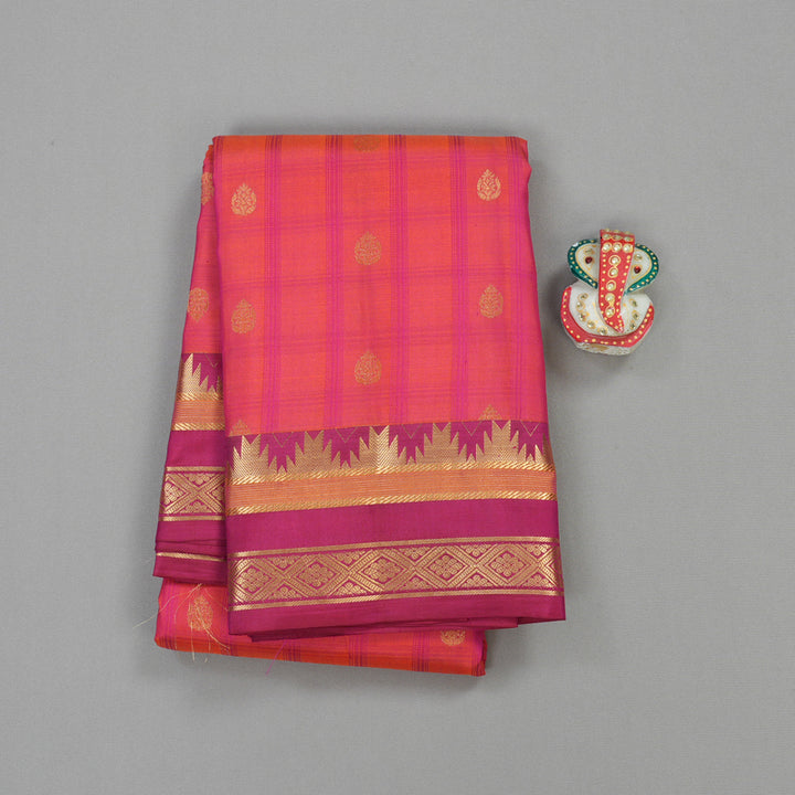 Hayagrivas Handloom Pure Kanjivaram Silk Saree in Exquisite Orangish Pink KBE447E5-6