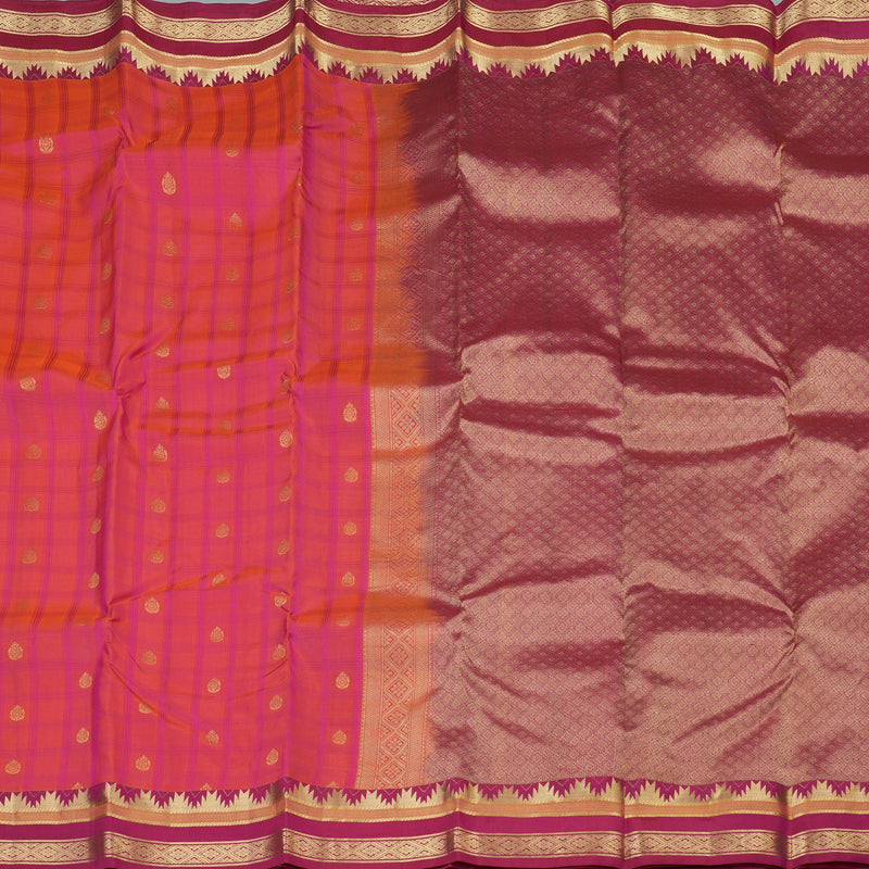 Hayagrivas Handloom Pure Kanjivaram Silk Saree in Exquisite Orangish Pink KBE447E5-6