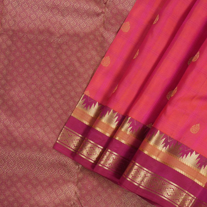 Hayagrivas Handloom Pure Kanjivaram Silk Saree in Exquisite Orangish Pink KBE447E5-6