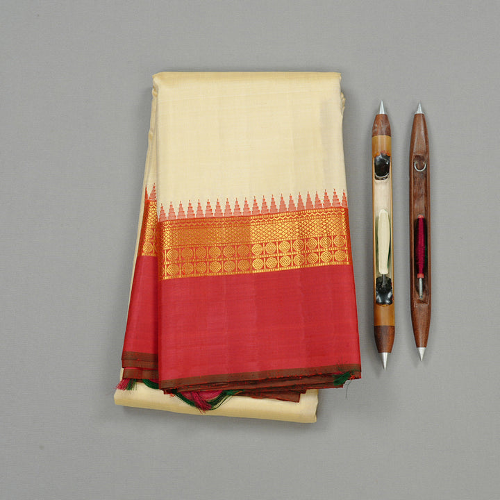 Hayagrivas Sandal Handloom Kanjivaram Silk Saree with Red Border KBE44D8-1
