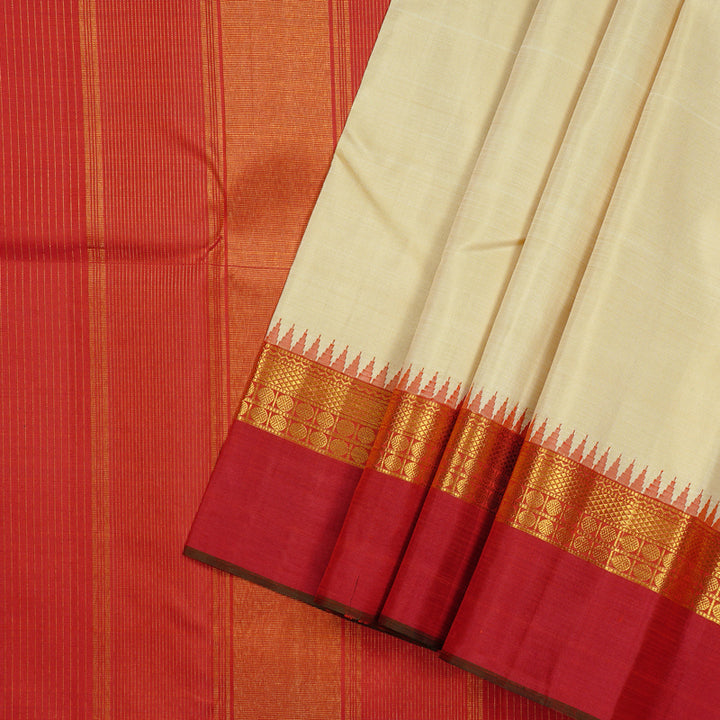 Hayagrivas Sandal Handloom Kanjivaram Silk Saree with Red Border KBE44D8-1