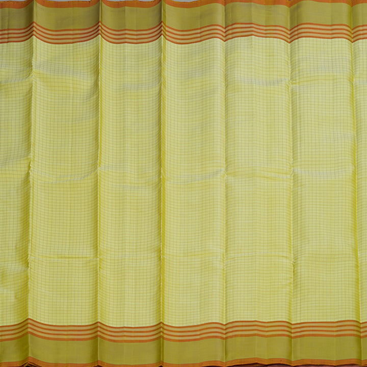 Hayagrivas Handloom Kanjivaram silk saree in Lemon yellow with Beige Thread checks KBE450E32-12