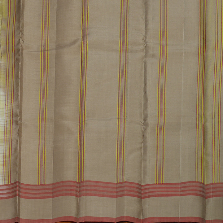 Hayagrivas Handloom Kanjivaram silk saree in Lemon yellow with Beige Thread checks KBE450E32-12