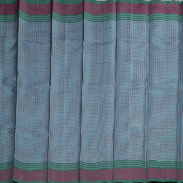 Hayagrivas Handloom Kanjivaram silk saree in bluish grey with maroom thread checks KBE450E32-3