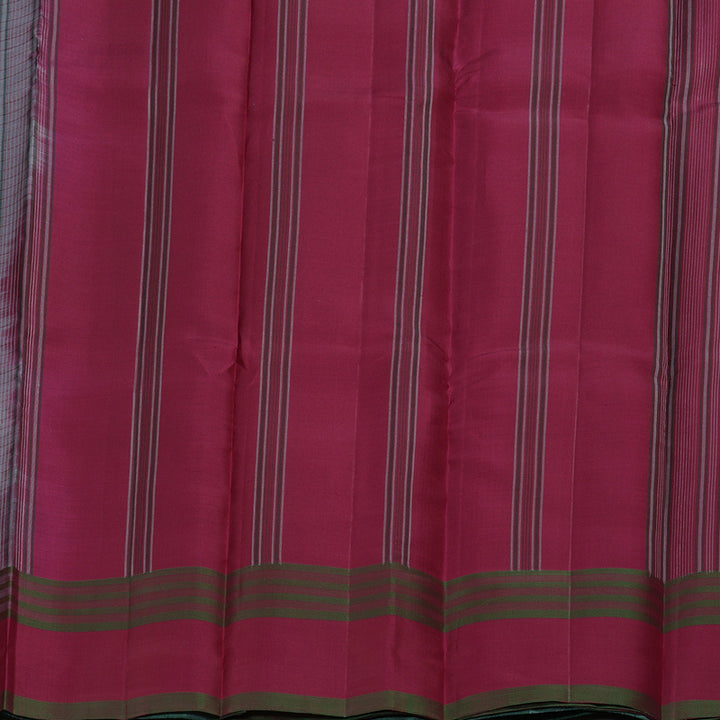 Hayagrivas Handloom Kanjivaram silk saree in bluish grey with maroom thread checks KBE450E32-3