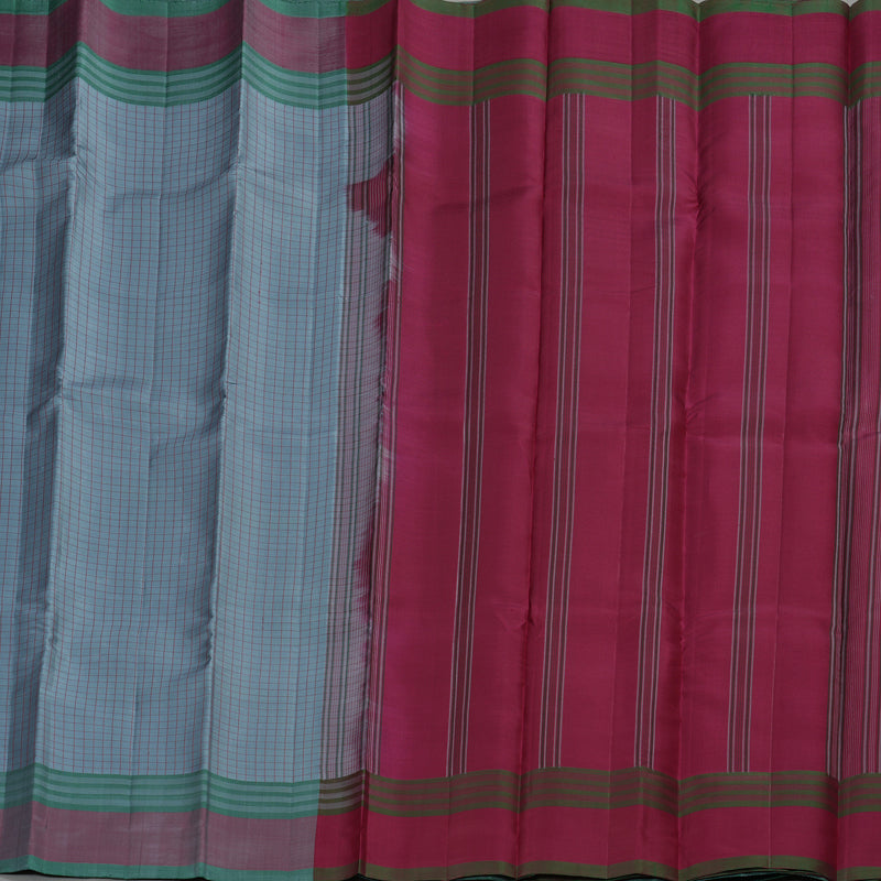 Hayagrivas Handloom Kanjivaram silk saree in bluish grey with maroom thread checks KBE450E32-3