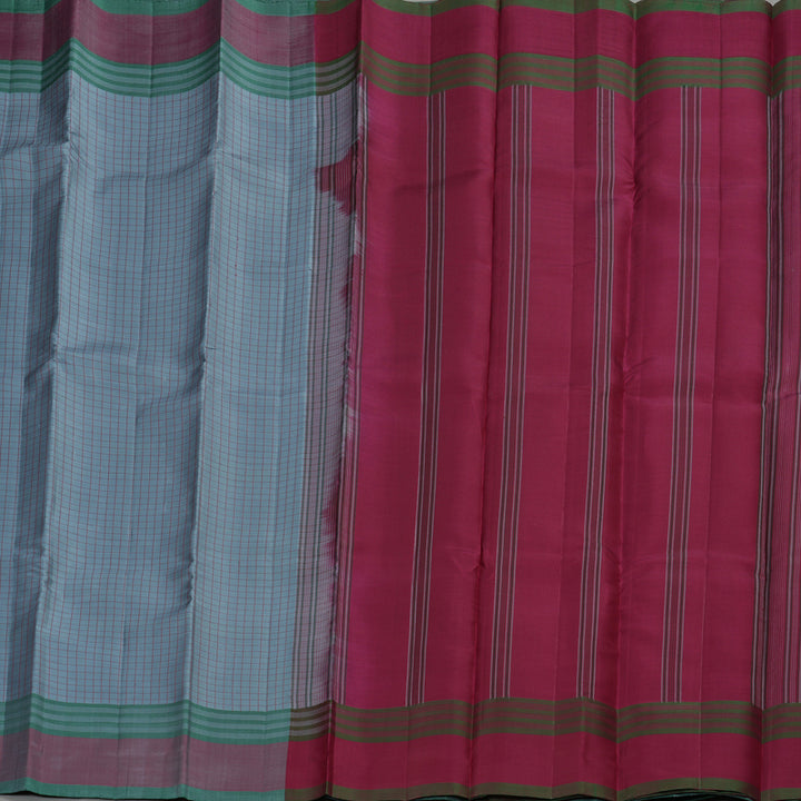 Hayagrivas Handloom Kanjivaram silk saree in bluish grey with maroom thread checks KBE450E32-3