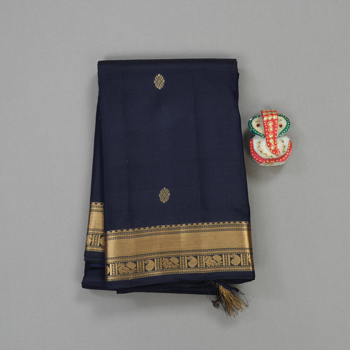 Hayagrivas Handloom Pure Kanjivaram Silk Saree in Royal Black KBE450E7-13