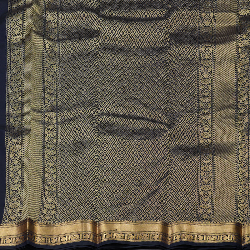 Hayagrivas Handloom Pure Kanjivaram Silk Saree in Royal Black KBE450E7-13
