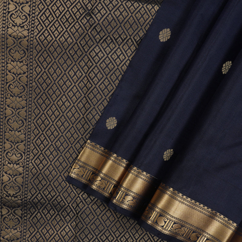 Hayagrivas Handloom Pure Kanjivaram Silk Saree in Royal Black KBE450E7-13