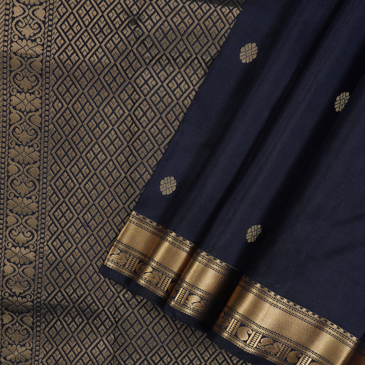 Hayagrivas Handloom Pure Kanjivaram Silk Saree in Royal Black KBE450E7-13