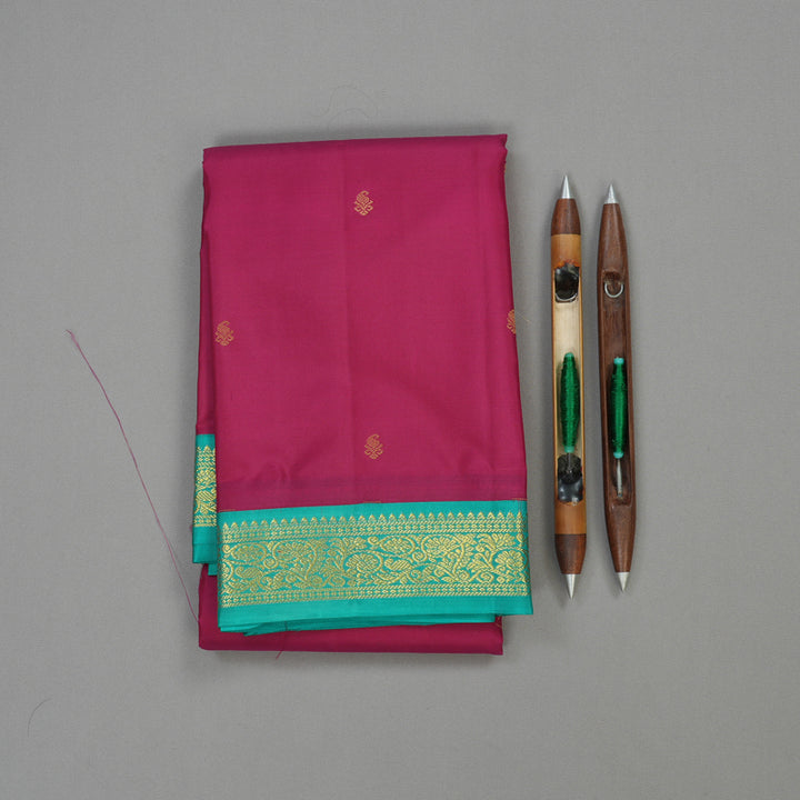 Hayagrivas Handloom Pure Kanjivaram Silk Saree in Magenta with Teal Border KBE451E3-20