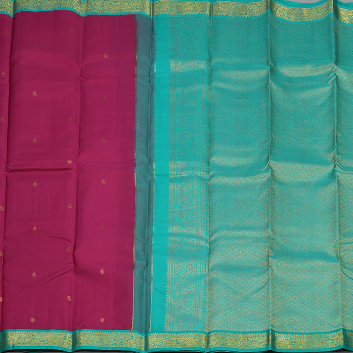 Hayagrivas Handloom Pure Kanjivaram Silk Saree in Magenta with Teal Border KBE451E3-20