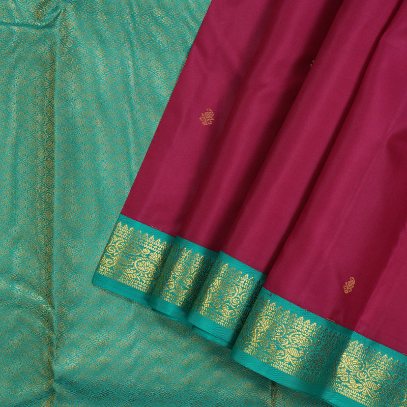 Hayagrivas Handloom Pure Kanjivaram Silk Saree in Magenta with Teal Border KBE451E3-20