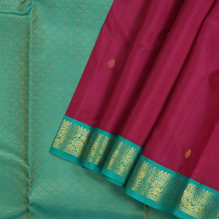 Hayagrivas Handloom Pure Kanjivaram Silk Saree in Magenta with Teal Border KBE451E3-20