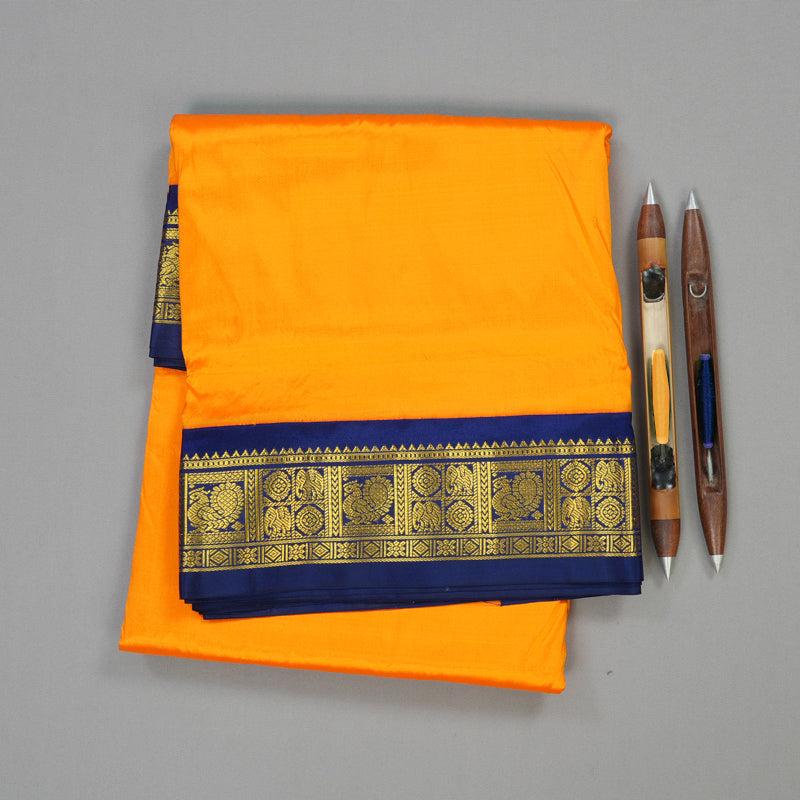 Hayagrivas Handloom Ten Yards Silk Saree in Gleaming Mango Yellow KBE452E1-2