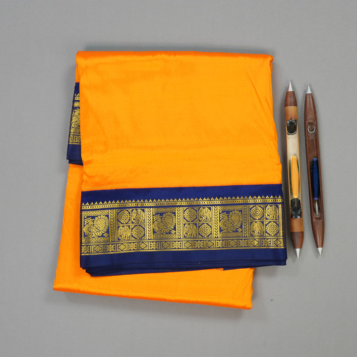 Hayagrivas Handloom Ten Yards Silk Saree in Gleaming Mango Yellow KBE452E1-2