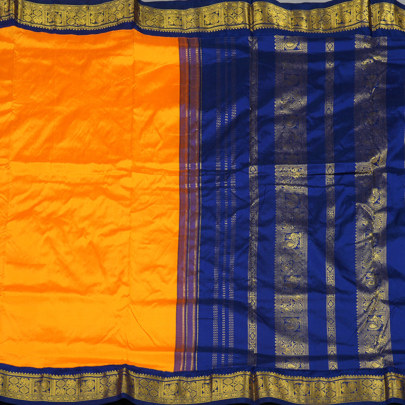 Hayagrivas Handloom Ten Yards Silk Saree in Gleaming Mango Yellow KBE452E1-2