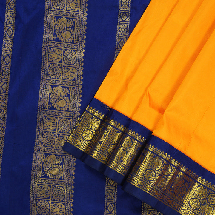 Hayagrivas Handloom Ten Yards Silk Saree in Gleaming Mango Yellow KBE452E1-2