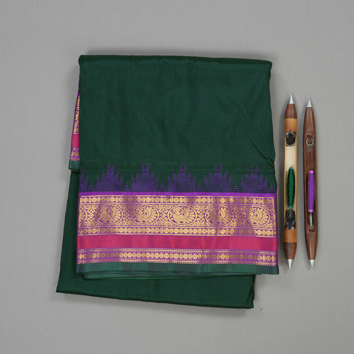 Hayagrivas Handloom Ten Yards Silk Saree in Stylish Bottle Green KBE452E5-7