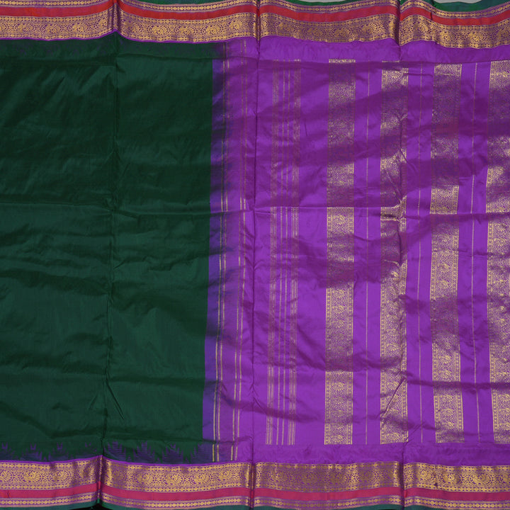 Hayagrivas Handloom Ten Yards Silk Saree in Stylish Bottle Green KBE452E5-7