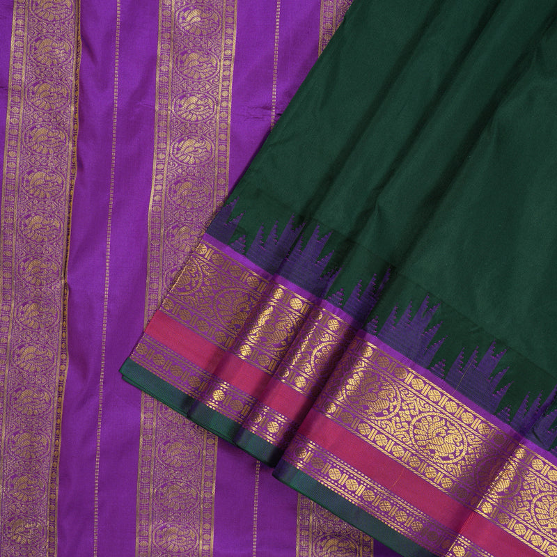 Hayagrivas Handloom Ten Yards Silk Saree in Stylish Bottle Green KBE452E5-7