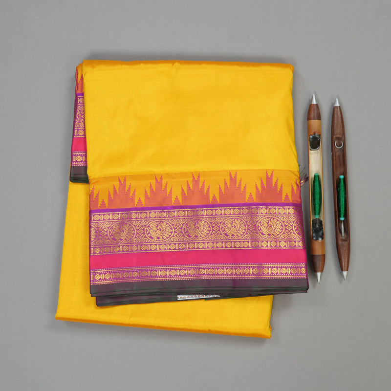 Hayagrivas Handloom Ten Yards Silk Saree in Opulent Mustard Yellow KBE452E5-9
