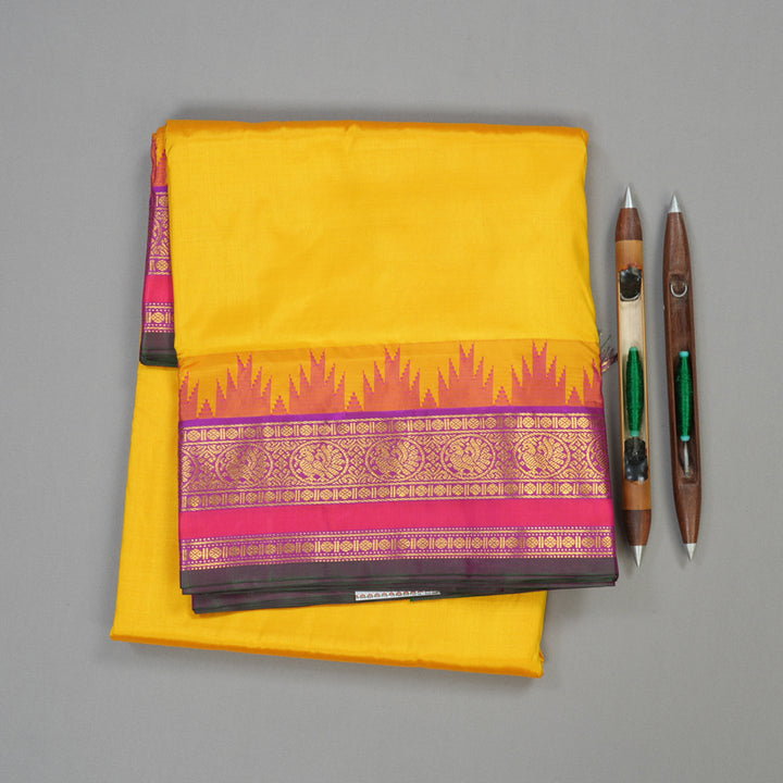 Hayagrivas Handloom Ten Yards Silk Saree in Opulent Mustard Yellow KBE452E5-9