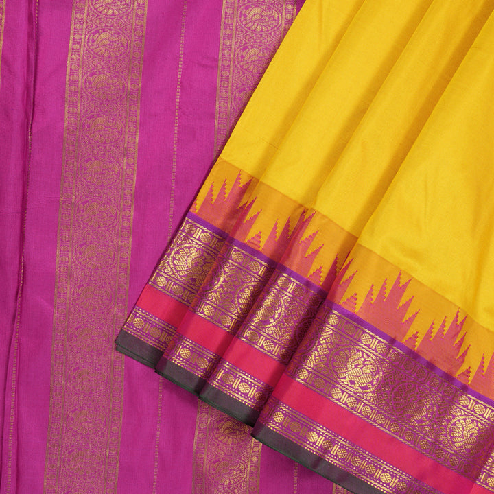 Hayagrivas Handloom Ten Yards Silk Saree in Opulent Mustard Yellow KBE452E5-9