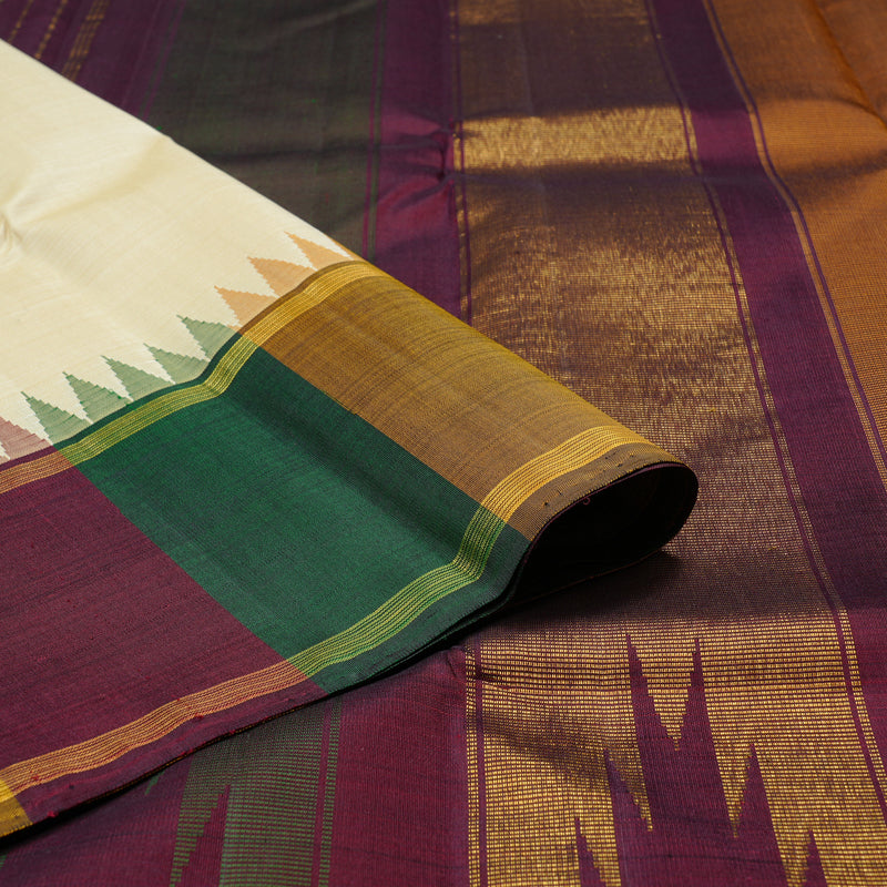 Hayagrivas Handloom Kanjivaram Silk Saree in Radiant Half White KBE45D7-1