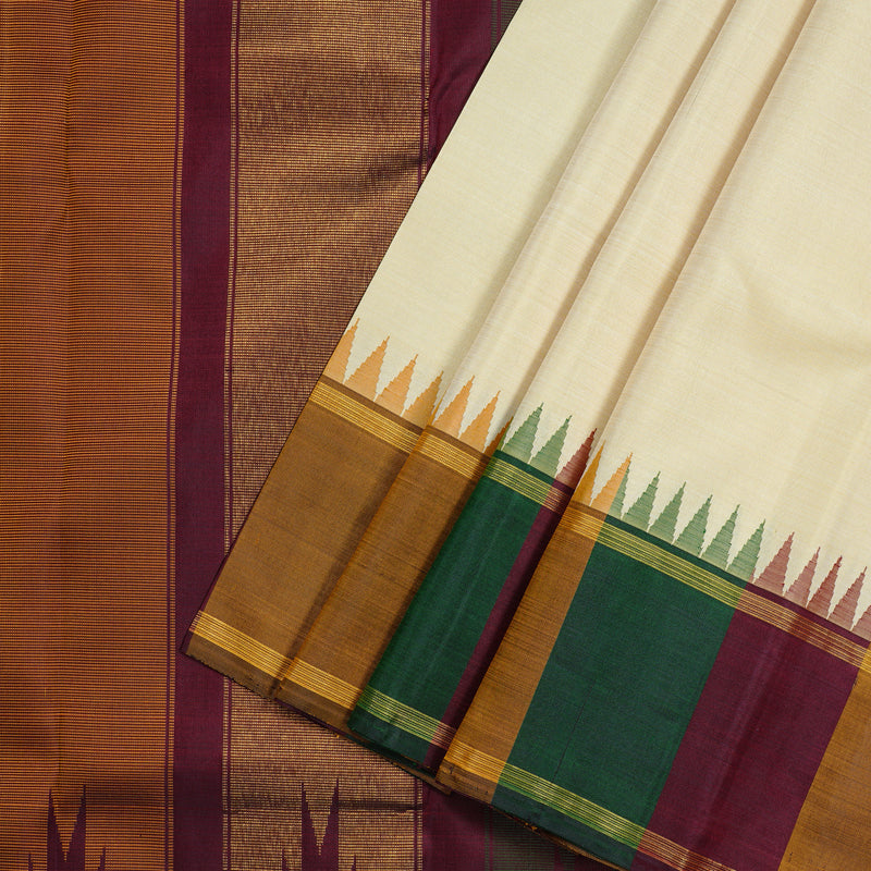 Hayagrivas Handloom Kanjivaram Silk Saree in Radiant Half White KBE45D7-1