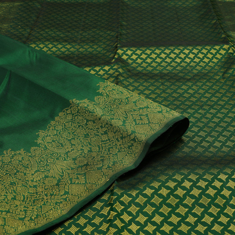 Hayagrivas Handloom Pure Kanjivaram Silk Saree in Charming Bottle Green KBE462F3-1