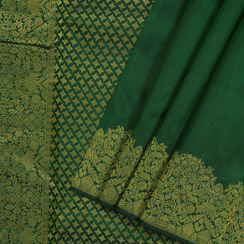 Hayagrivas Handloom Pure Kanjivaram Silk Saree in Charming Bottle Green KBE462F3-1