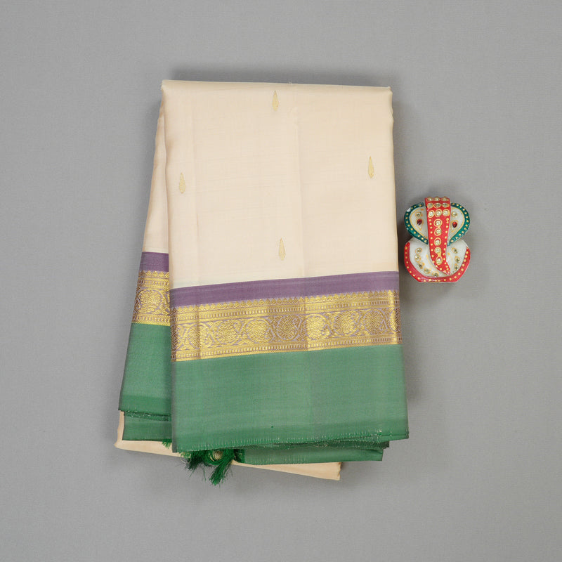 Hayagrivas Handloom Pure Kanjivaram Silk Saree in Elegant Half White KBE462F6-5