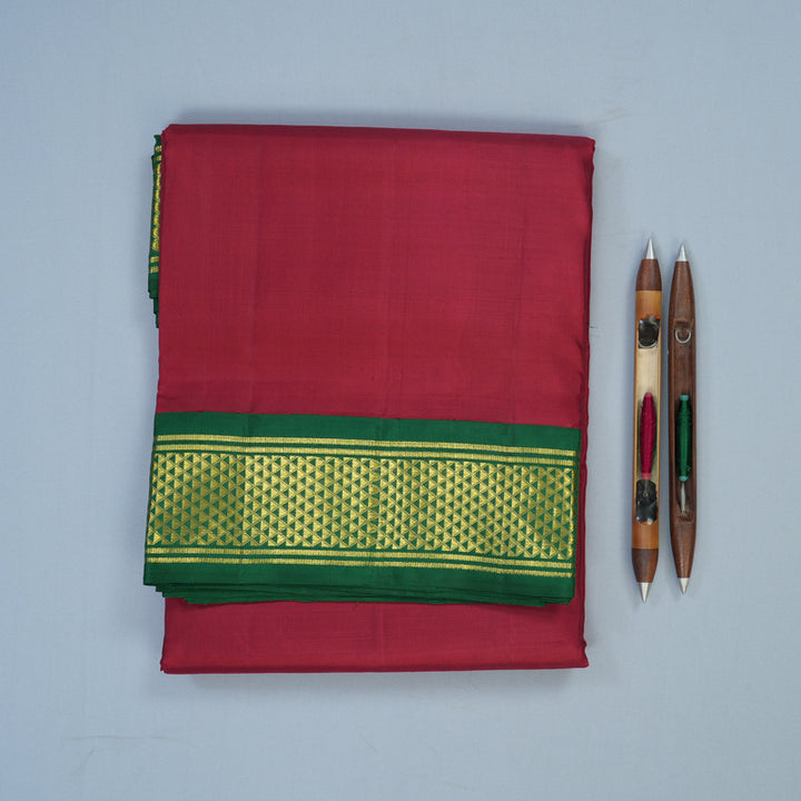 Hayagrivas Handloom Maroon Ten Yards Silk Saree with Bottle Green Border KBE463F1-13