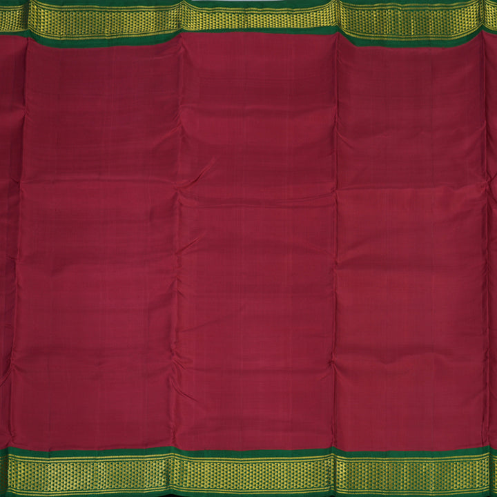 Hayagrivas Handloom Maroon Ten Yards Silk Saree with Bottle Green Border KBE463F1-13