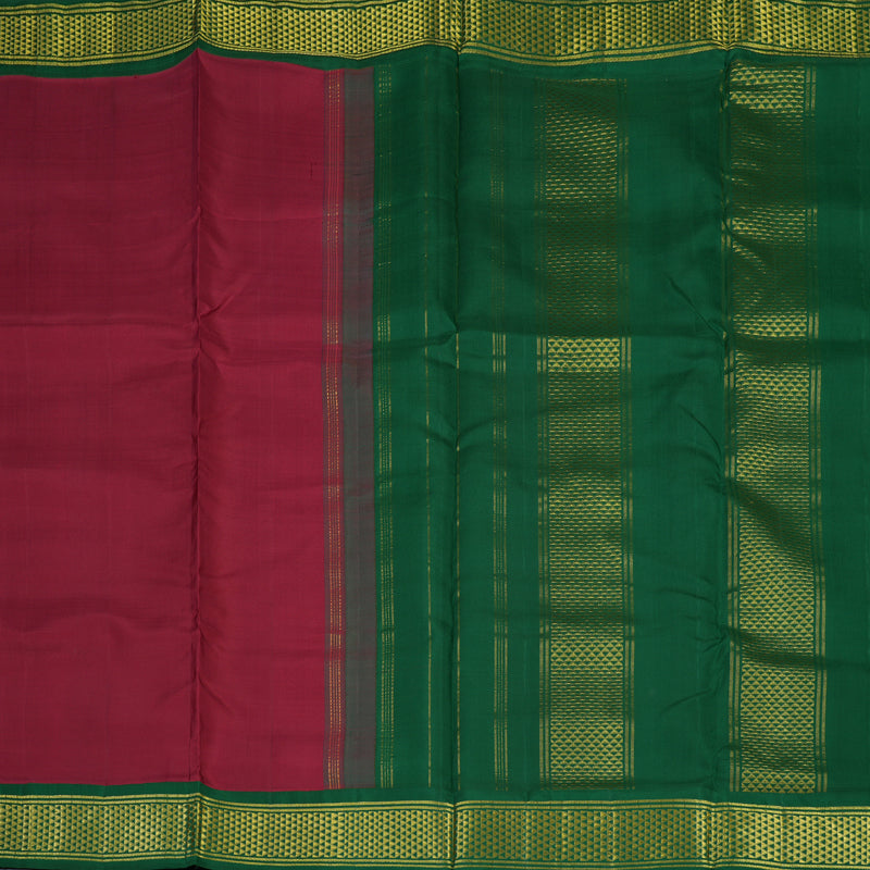 Hayagrivas Handloom Maroon Ten Yards Silk Saree with Bottle Green Border KBE463F1-13