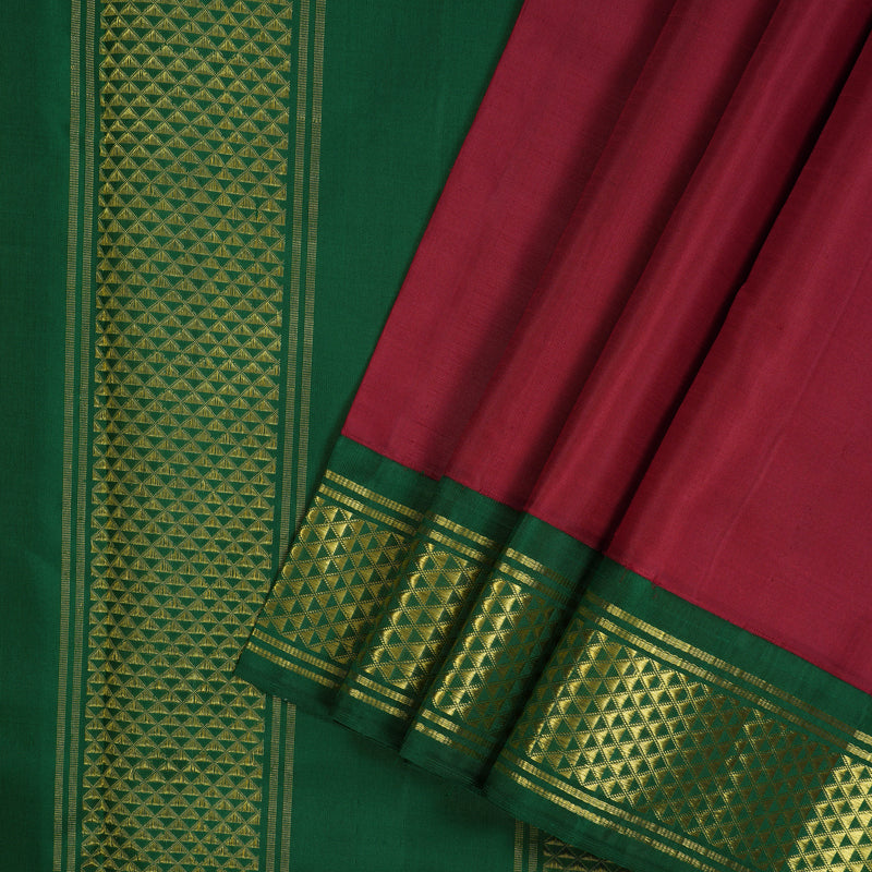 Hayagrivas Handloom Maroon Ten Yards Silk Saree with Bottle Green Border KBE463F1-13