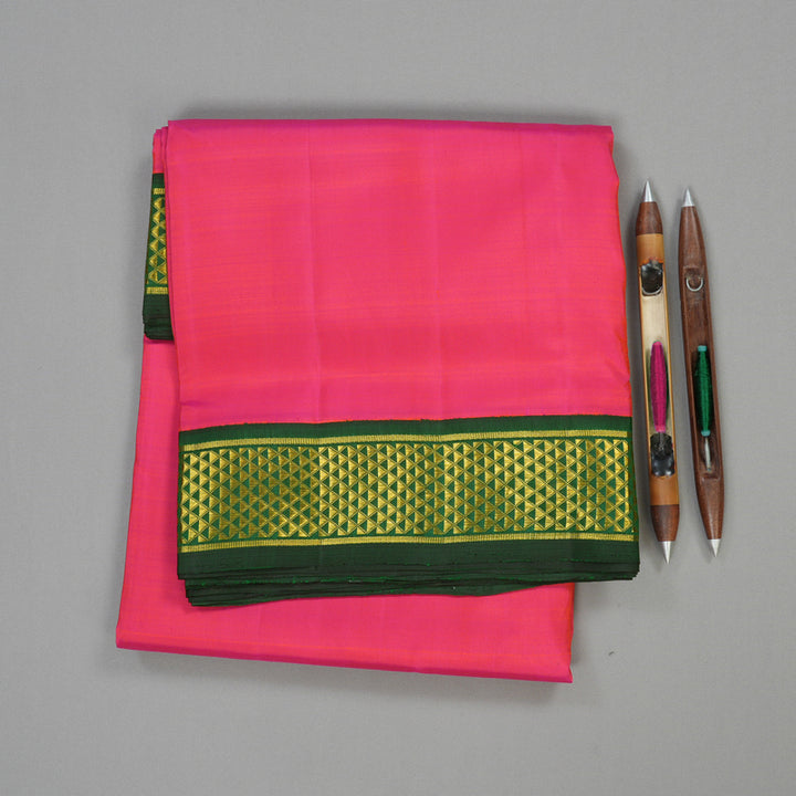 Hayagrivas Handloom Kanjivaram Ten Yards Silk in Orangish Pink with Dark Green KBE463F2-2